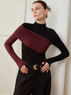 COMMENSE T-shirts|Tops^Color Block Pleated Jersey Slim Top Black