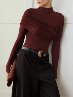 COMMENSE T-shirts|Tops^Color Block Pleated Jersey Slim Top Black