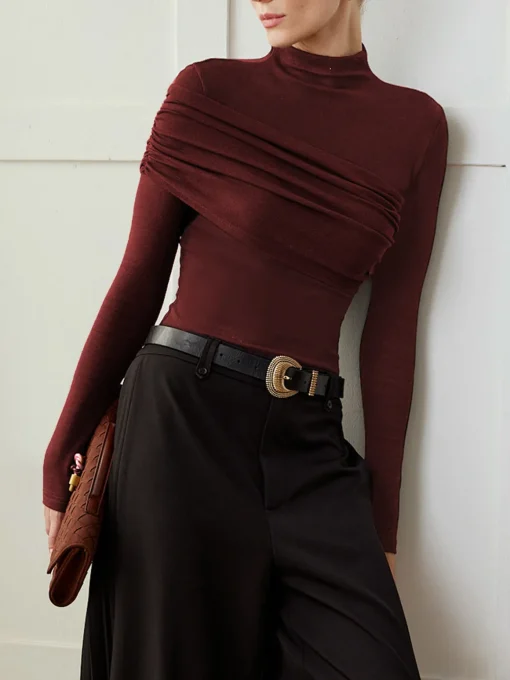 COMMENSE T-shirts|Tops^Color Block Pleated Jersey Slim Top Black