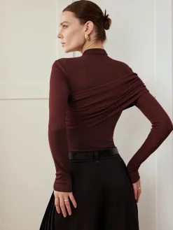 COMMENSE T-shirts|Tops^Color Block Pleated Jersey Slim Top Black