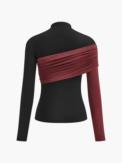 COMMENSE T-shirts|Tops^Color Block Pleated Jersey Slim Top Black