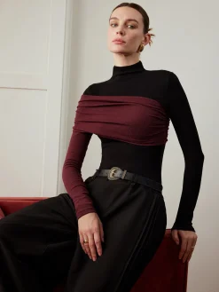 COMMENSE T-shirts|Tops^Color Block Pleated Jersey Slim Top Black