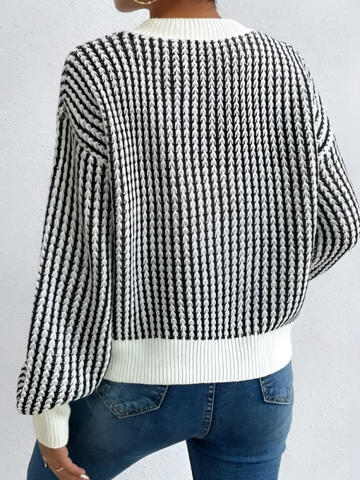 COMMENSE Sweater Tops|Sweaters & Cardigans^Color Block Striped Knit Top Black