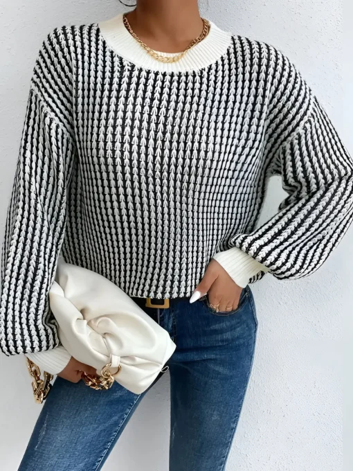 COMMENSE Sweater Tops|Sweaters & Cardigans^Color Block Striped Knit Top Black