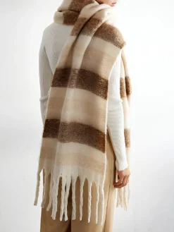 COMMENSE Accessories^Color Block Striped Tassel Scarf LightBrown