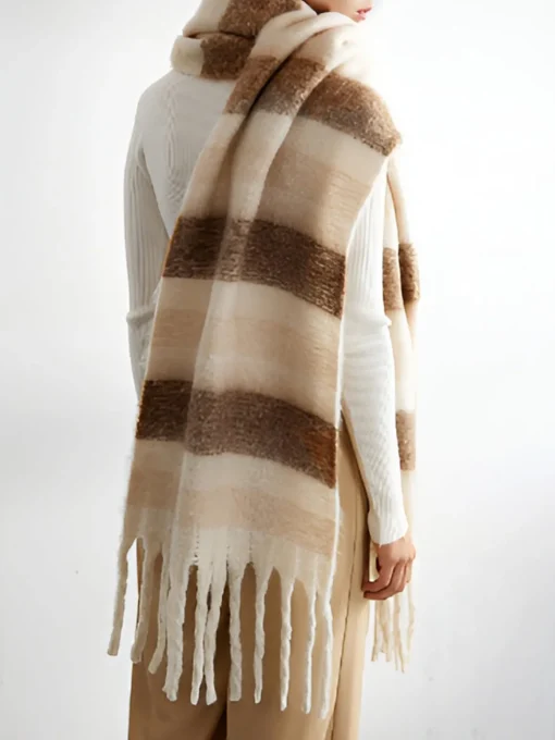 COMMENSE Accessories^Color Block Striped Tassel Scarf LightBrown