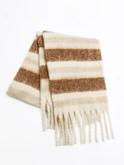COMMENSE Accessories^Color Block Striped Tassel Scarf LightBrown