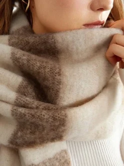 COMMENSE Accessories^Color Block Striped Tassel Scarf LightBrown