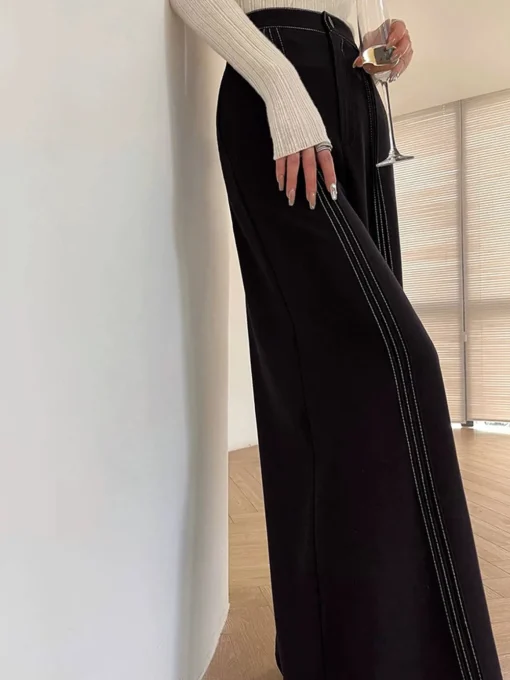COMMENSE Pants|Bottoms^Contrast Bars Wide-Leg Flare Pants Black