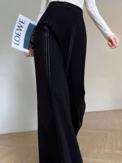 COMMENSE Pants|Bottoms^Contrast Bars Wide-Leg Flare Pants Black