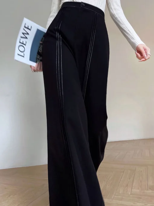 COMMENSE Pants|Bottoms^Contrast Bars Wide-Leg Flare Pants Black