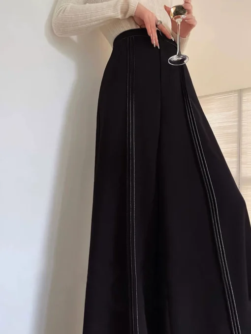 COMMENSE Pants|Bottoms^Contrast Bars Wide-Leg Flare Pants Black