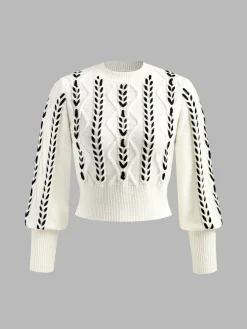 COMMENSE Sweater Tops|Sweaters & Cardigans^Contrast Binding Cinched Sweater White