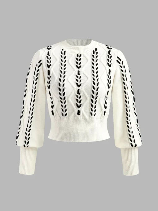 COMMENSE Sweater Tops|Sweaters & Cardigans^Contrast Binding Cinched Sweater White