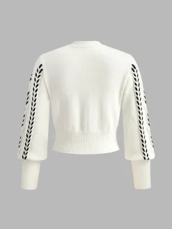 COMMENSE Sweater Tops|Sweaters & Cardigans^Contrast Binding Cinched Sweater White