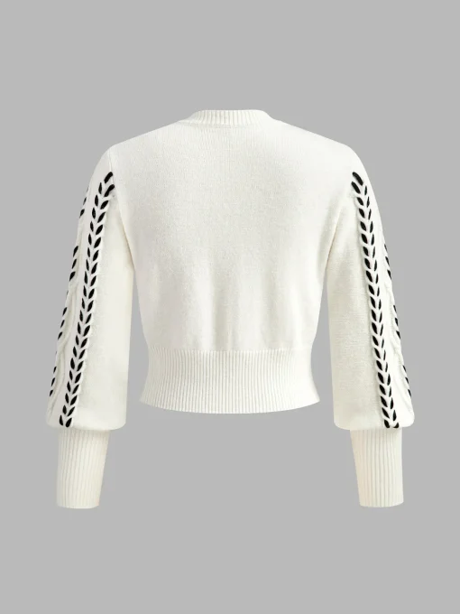 COMMENSE Sweater Tops|Sweaters & Cardigans^Contrast Binding Cinched Sweater White