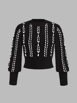 COMMENSE Sweater Tops|Sweaters & Cardigans^Contrast Binding Cinched Sweater White