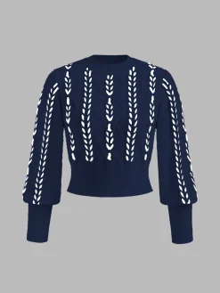 COMMENSE Sweater Tops|Sweaters & Cardigans^Contrast Binding Cinched Sweater White