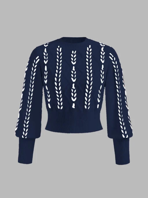 COMMENSE Sweater Tops|Sweaters & Cardigans^Contrast Binding Cinched Sweater White
