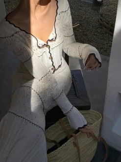 COMMENSE Skirts|Knitwear^Contrast Binding Knit Maxi Skirt White