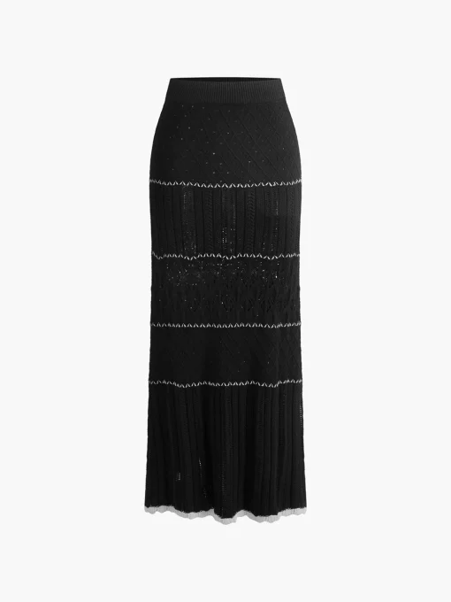 COMMENSE Skirts|Knitwear^Contrast Binding Knit Maxi Skirt White