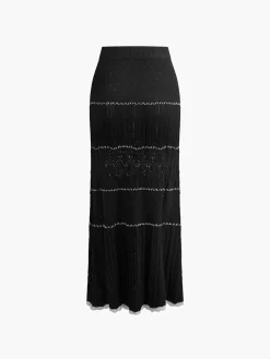 COMMENSE Skirts|Knitwear^Contrast Binding Knit Maxi Skirt White
