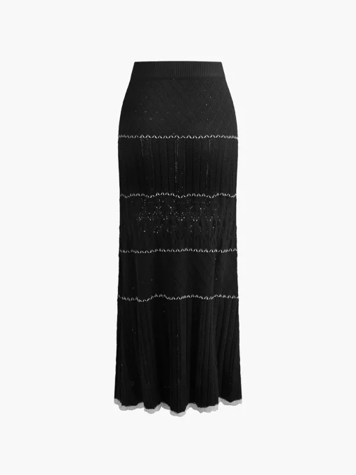 COMMENSE Skirts|Knitwear^Contrast Binding Knit Maxi Skirt White