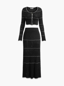 COMMENSE Skirts|Knitwear^Contrast Binding Knit Maxi Skirt White