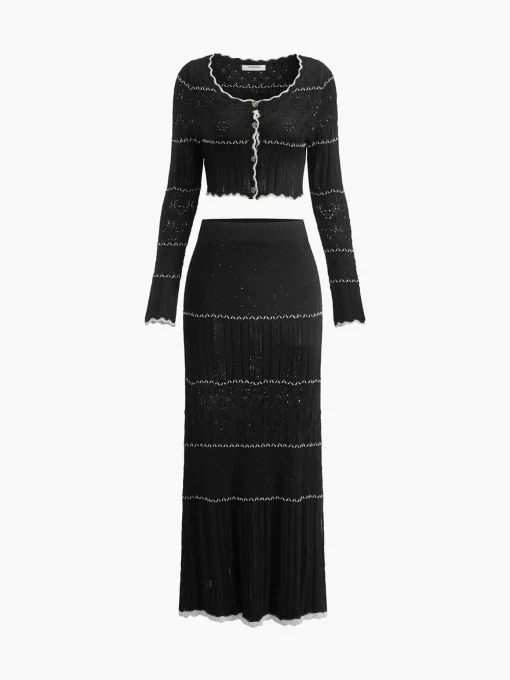 COMMENSE Skirts|Knitwear^Contrast Binding Knit Maxi Skirt White