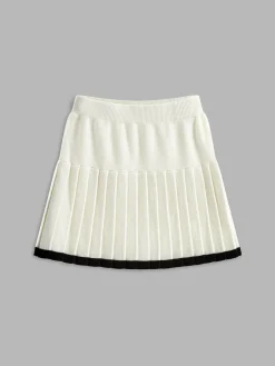 COMMENSE Knitwear^Contrast Binding Pleated Mini Sweater Skirt White