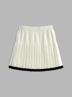 COMMENSE Knitwear^Contrast Binding Pleated Mini Sweater Skirt White