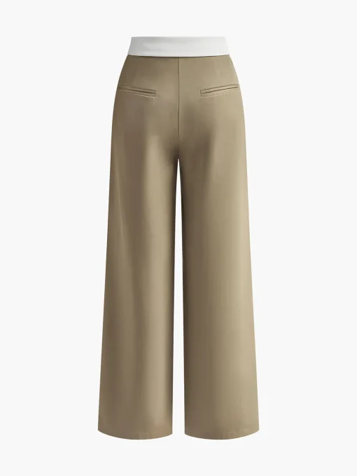 COMMENSE Pants|Bottoms^Contrast Binding Wide-Leg Pants Khaki