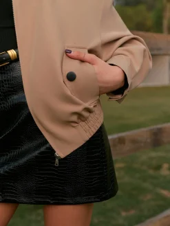 COMMENSE Outerwear|Tops^Contrast Collar Zipper Jacket Khaki