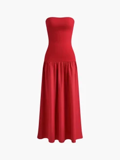 COMMENSE Casual Dresses|Work Dresses^Contrast Color Tube Long Dress Apricot
