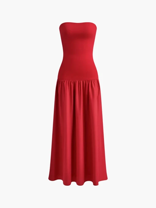 COMMENSE Casual Dresses|Work Dresses^Contrast Color Tube Long Dress Apricot