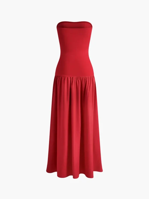 COMMENSE Casual Dresses|Work Dresses^Contrast Color Tube Long Dress Apricot
