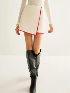 COMMENSE Skirts|Matching Sets^Contrast Embroidered Trim Tweed Skirt White