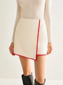 COMMENSE Skirts|Matching Sets^Contrast Embroidered Trim Tweed Skirt White
