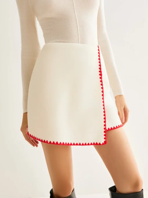COMMENSE Skirts|Matching Sets^Contrast Embroidered Trim Tweed Skirt White