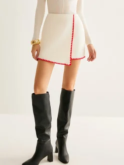 COMMENSE Skirts|Matching Sets^Contrast Embroidered Trim Tweed Skirt White