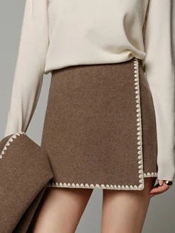 COMMENSE Skirts|Matching Sets^Contrast Embroidered Trim Tweed Skirt White