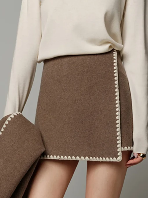 COMMENSE Skirts|Matching Sets^Contrast Embroidered Trim Tweed Skirt White