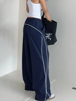 COMMENSE Pants|Bottoms^Contrast Piping Drawstring Pants Blue