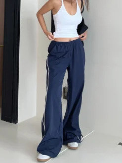 COMMENSE Pants|Bottoms^Contrast Piping Drawstring Pants Blue