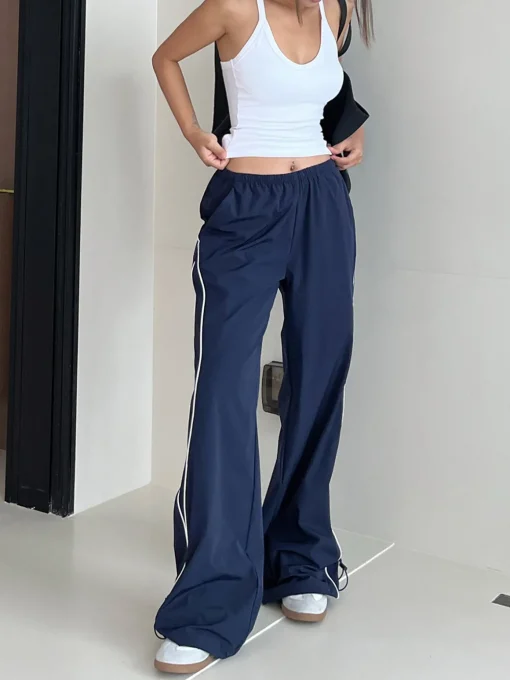 COMMENSE Pants|Bottoms^Contrast Piping Drawstring Pants Blue