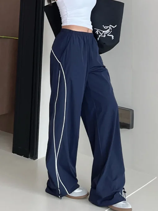 COMMENSE Pants|Bottoms^Contrast Piping Drawstring Pants Blue