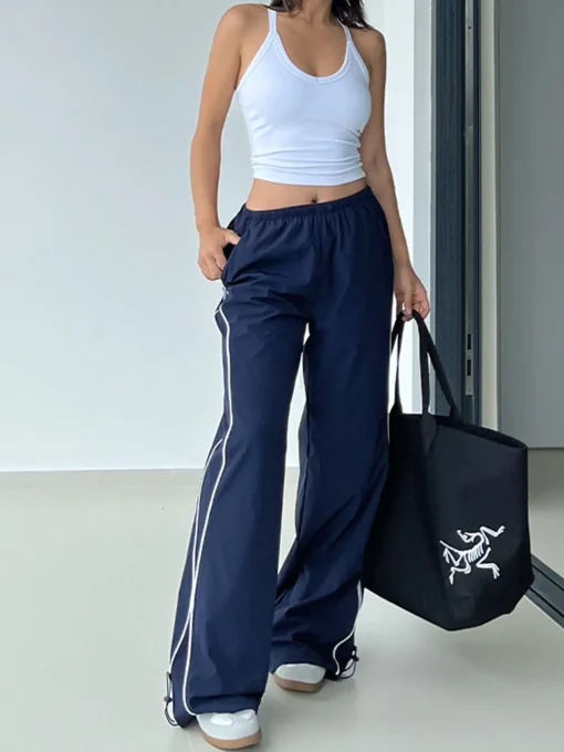 COMMENSE Pants|Bottoms^Contrast Piping Drawstring Pants Blue