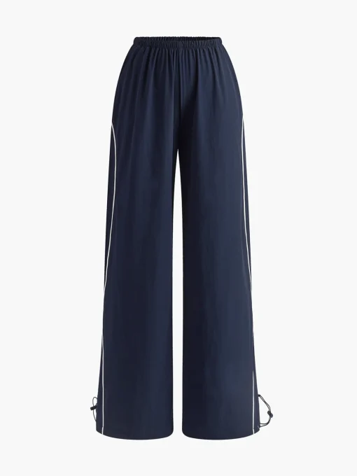 COMMENSE Pants|Bottoms^Contrast Piping Drawstring Pants Blue