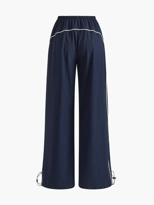 COMMENSE Pants|Bottoms^Contrast Piping Drawstring Pants Blue