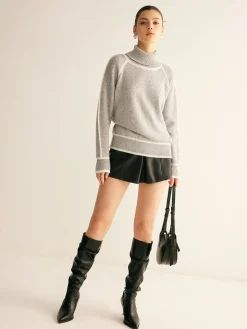 COMMENSE Sweater Tops|Sweaters & Cardigans^Contrast Piping Turtleneck Sweater Grey